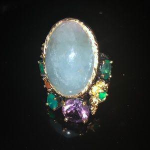 Large Genuine Aquamarine Sterling Silver Ring
